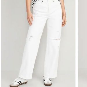 Extra High-Waisted Wide Leg Cut-Off White Jeans for Women